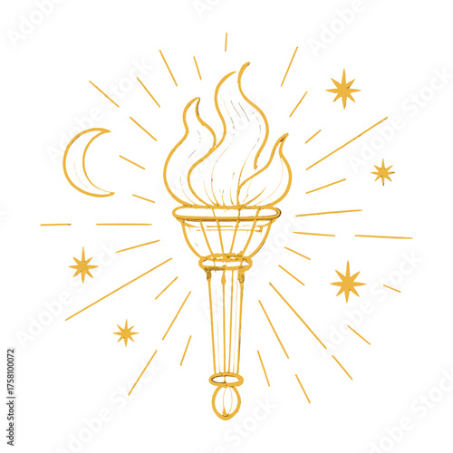 Golden torch with celestial elements vector