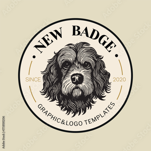 Vintage dog badge logo template vector