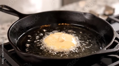 Cooking Delicious Homemade Donuts A StepbyStep Guide to Frying Dough in a Cast Iron Skillet.