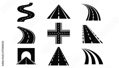 Collection of stylized road and highway icons 