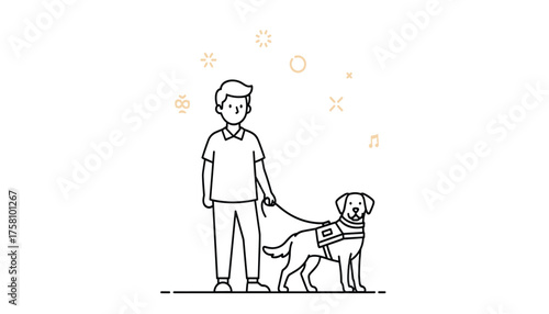 A simple line drawing of a person walking with a guide dog
