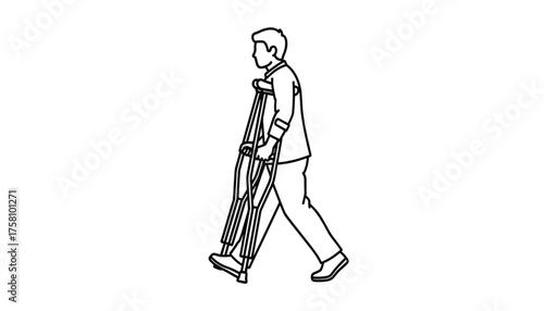Man walking with crutches