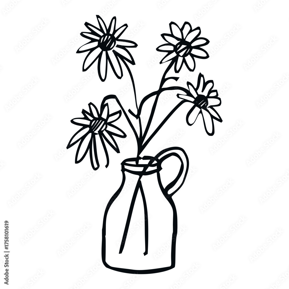 Obraz premium Flower in vase design drawing sketch simple vector