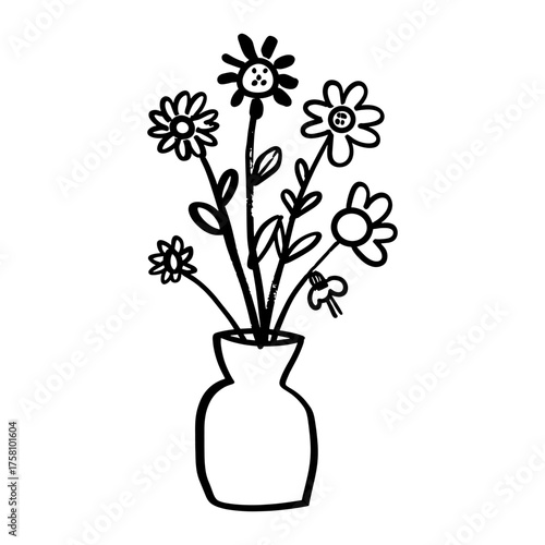 Flower in vase design flowers simple black vector