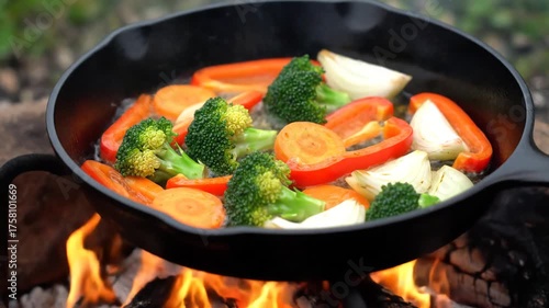 Cooking Vegetables Over Open Fire A Delicious Outdoor Meal.