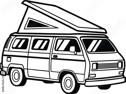Vector art of vintage camper van with poptop roof