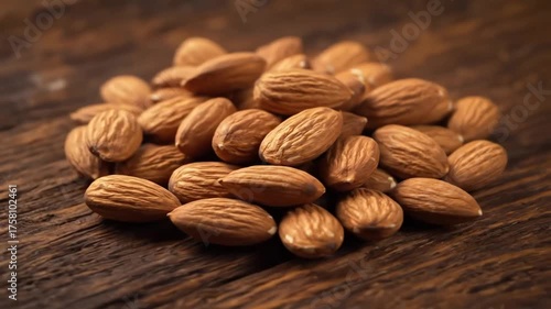 A Pile of Fresh Raw Almonds on a Rustic Wooden Surface.