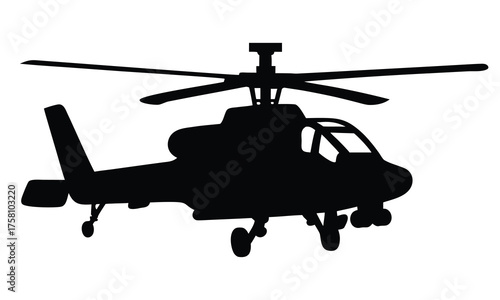 Apache helicopter silhouette vector, military helicopter black silhouette
