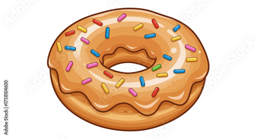 Sweet Frosted Donut with Colorful Toppings Illustration