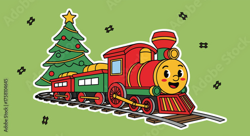 Festive christmas train carries a decorated christmas tree through a snowy landscape spreading holiday cheer and joy.