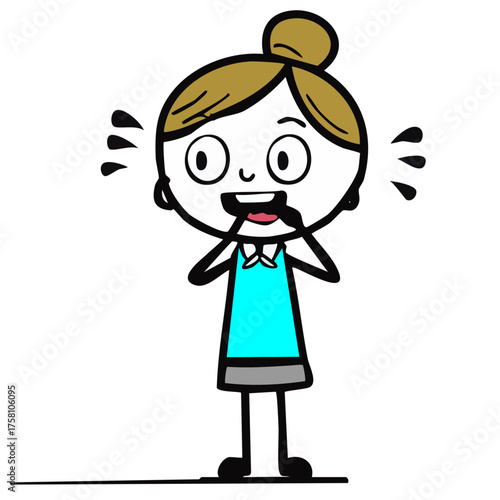 A happy woman whistling with a delighted expression on her face