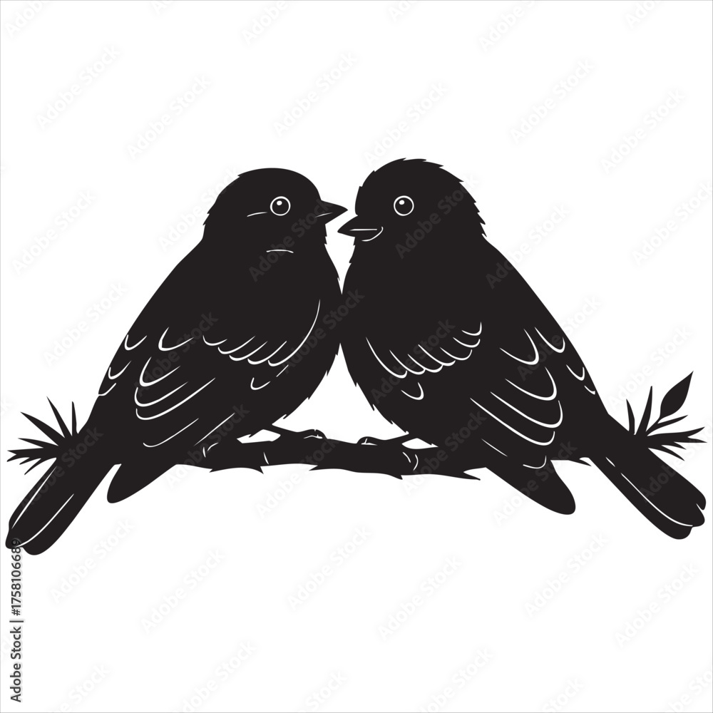 Fototapeta premium Illustration vector art for vector art of two birds perched on a branch, facing each other