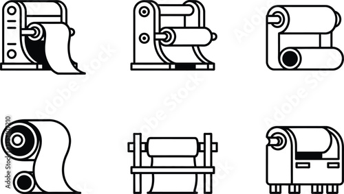 Set of Icons Representing Various Paper Roll Dispensers and Machines