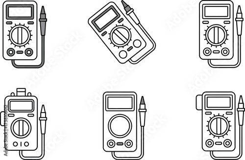 Collection of Digital Multimeter Icons with Probes
