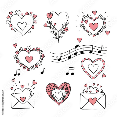 Hand Drawn Hearts and Music Notes Collection.