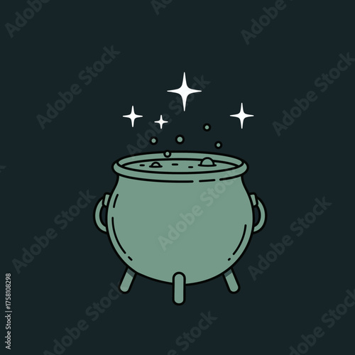 Magical Cauldron with Bubbling Potion and Sparkles.