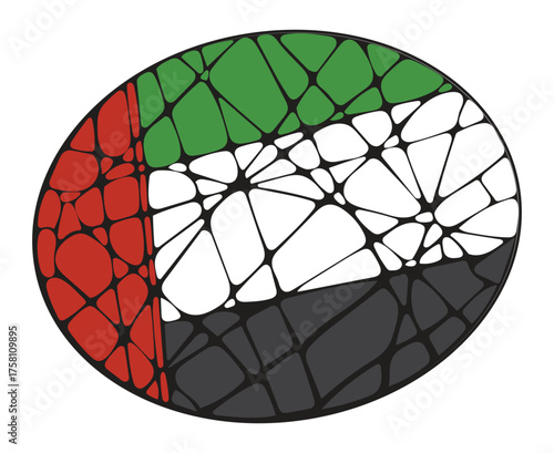 Circular UAE Flag Illustration with Abstract Mosaic Texture – Ideal for Editorial Graphics on National Identity and Visual Assets for Cultural Celebration Campaigns