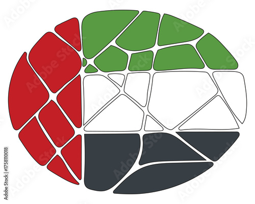 "Modern Geometric Interpretation of the UAE Flag in a Stylized Circular Layout, Excellent for Corporate Visual Identity Materials and Effective for Tourism Promotion Content"