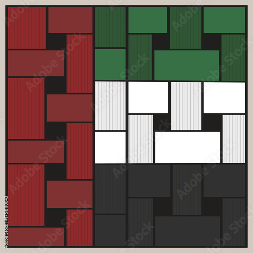 Stylized UAE Flag in Modular Block Pattern – Ideal for Educational Posters and Cultural Branding Projects
