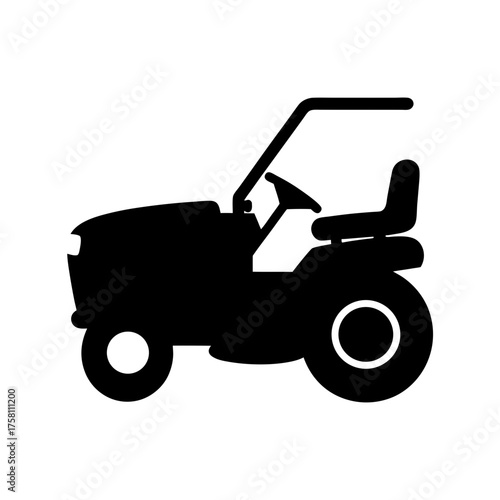 Silhouette of a riding lawn mower for landscaping and garden maintenance applications