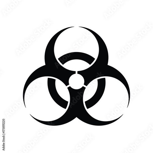 Black biohazard symbol on a white background