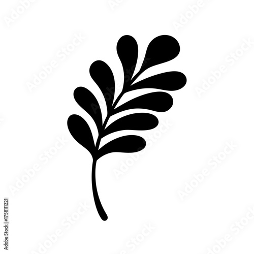 Elegant black silhouette of a single leafy branch design element