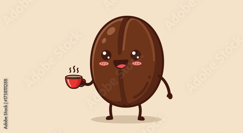 Happy Cartoon Coffee Bean Vector for Cafe and Branding