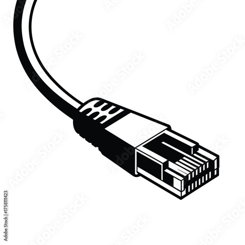 Close up of an ethernet network cable connector on a white background