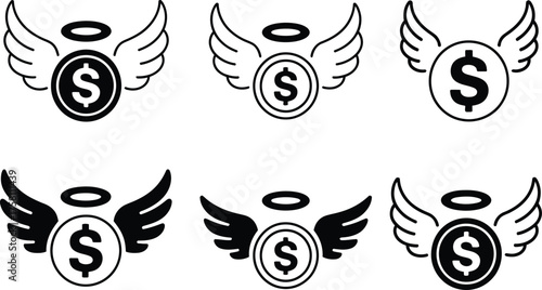 Angelic Dollar Coin Icons with Wings and Halos