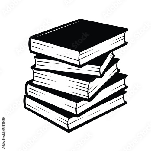 Stack of old books with black covers and white pages