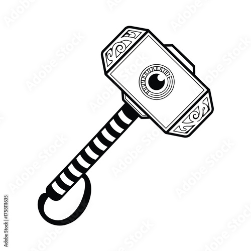 Stylized illustration of thor s hammer mjolnir with intricate details