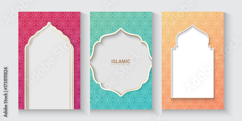 Islamic Pattern shadow, Islamic template abstract background for Eid mubarak, celebration of Islamic, festival, holidays.
Set of Ramadan Kareem banner, poster, greeting card, cover design with mosque,
