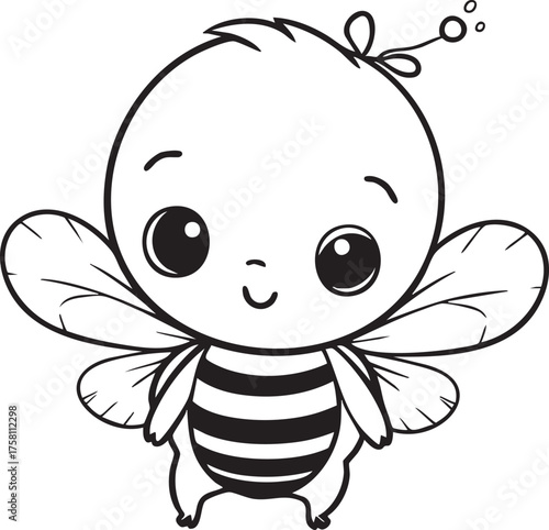 Cute Cartoon Flying Bee Outline Vector Icon