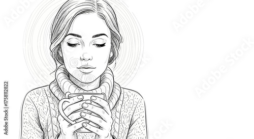 Figurative Sketch Line Art: Reflective Woman, Warmth of Contemplation