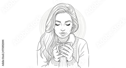 Figurative Sketch Line Art: Reflective Woman, Warmth of Contemplation