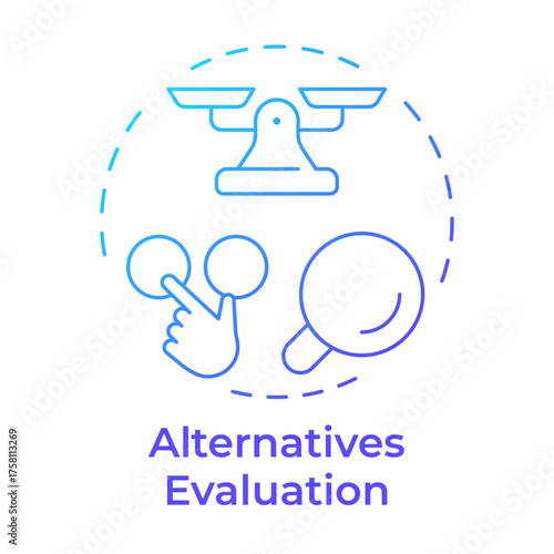 Alternatives evaluation blue gradient concept icon. Product comparison, customer experience. Round shape line illustration. Abstract idea. Graphic design. Easy to use in infographic, article