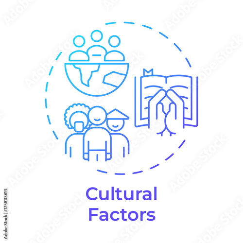 Cultural factors blue gradient concept icon. Social norms, community. Subculture, traditions. Round shape line illustration. Abstract idea. Graphic design. Easy to use in infographic, article