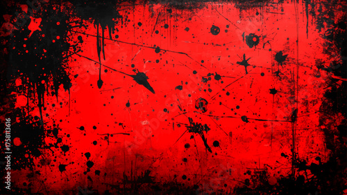Abstract Grunge dark red and black texture with splattered paint, rough scratches, and chaotic distressed patterns. Dramatic artistic background ideal for horror, gothic, or edgy digital design.