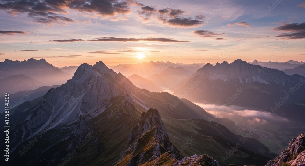 Obraz premium Mountain Peaks under Morning Sky