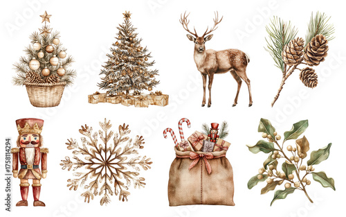 PNG Vintage Christmas holiday decorations illustration, element set on transparent background