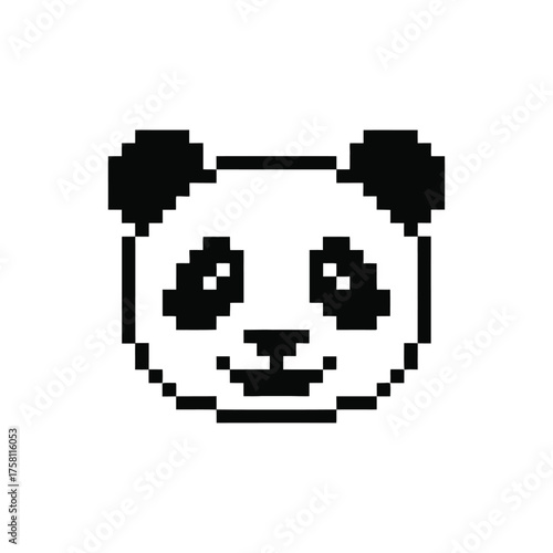 Cute pixel art panda face with black and white design