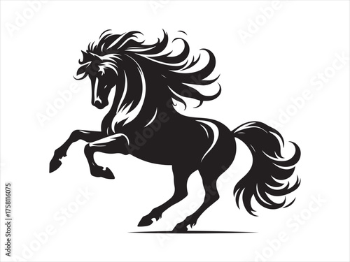 Silhouette of Horse rearing up, horse silhouette vector illustration. Horse jumping vector silhouette  design. 