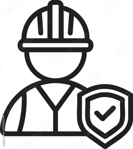 Construction worker with helmet and shield icon set design vector illustration