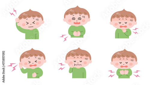 痛みのある男の子のイラストセット