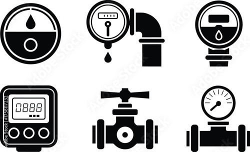 Icons of Water Meters, Gauges, and Valves
