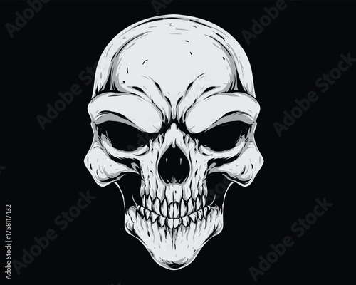Detailed illustration of a human skull with dark eye sockets