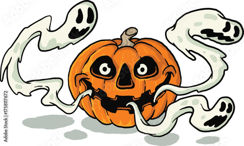 Halloween Pumpkin With Spooky Ghosts And Smoke jack-o-lantern