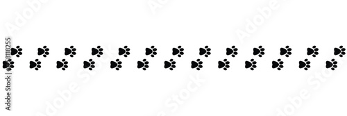 Vector paw trail of animal footprint. Dog, cat, puppy, fox, wolf tracks isolated on white background. Animal tracks in silhouette. Wild animal footsteps in eps 10.