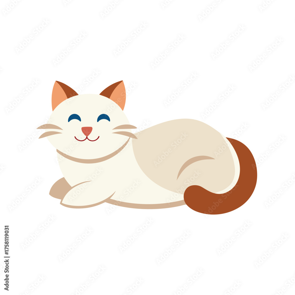 Fototapeta premium Calm ragdoll cat mascot logo lying down cute kitten vector design