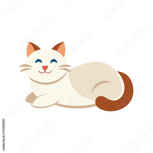 Calm ragdoll cat mascot logo lying down cute kitten vector design